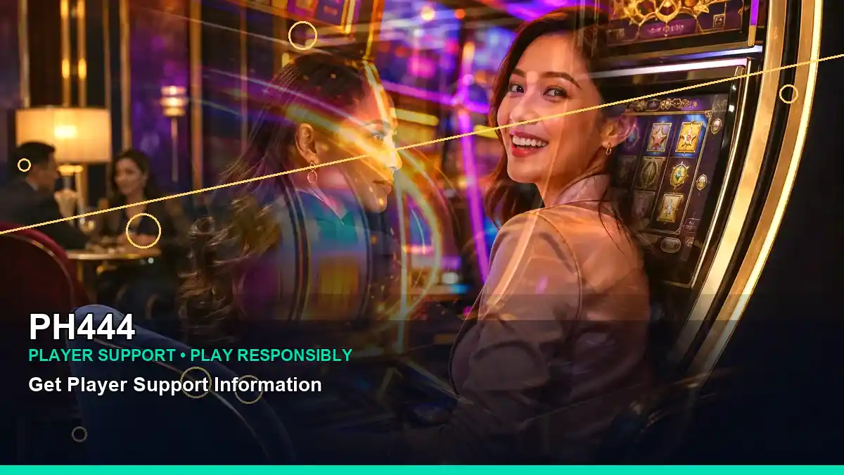PH444 VIP casino rewards featuring an adult Filipina casino host with a layered collage composition